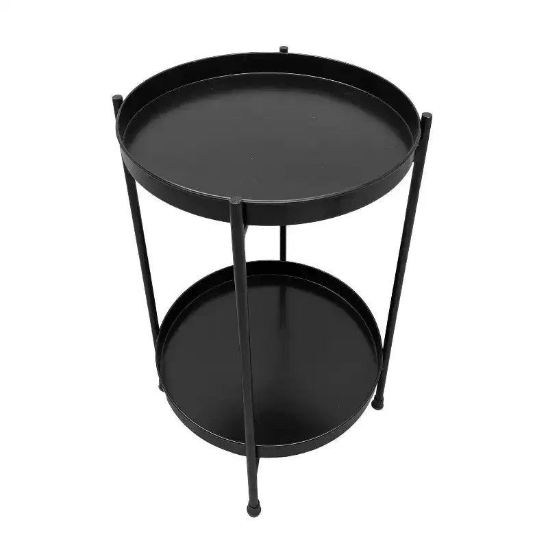 Table d'appoint ronde moderne en métal noir de 15 po avec pieds pliables