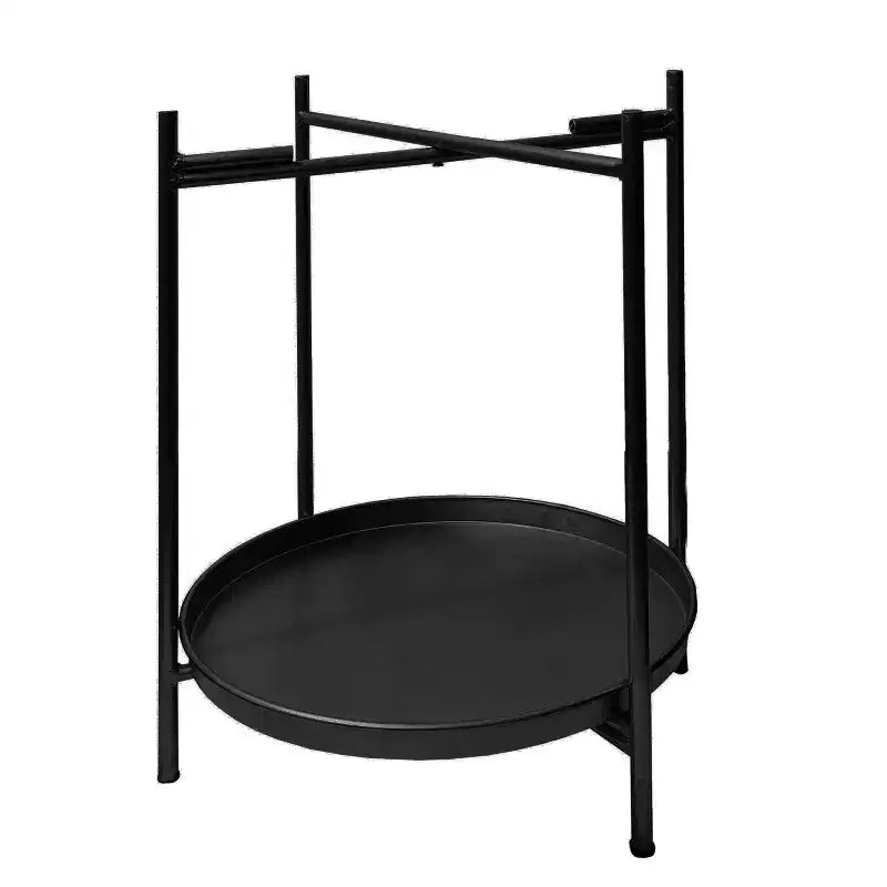 Table d'appoint ronde moderne en métal noir de 15 po avec pieds pliables
