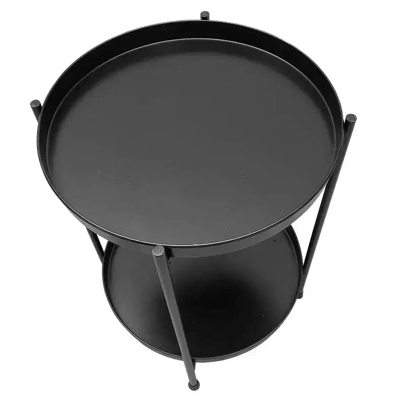 Table d'appoint ronde moderne en métal noir de 15 po avec pieds pliables