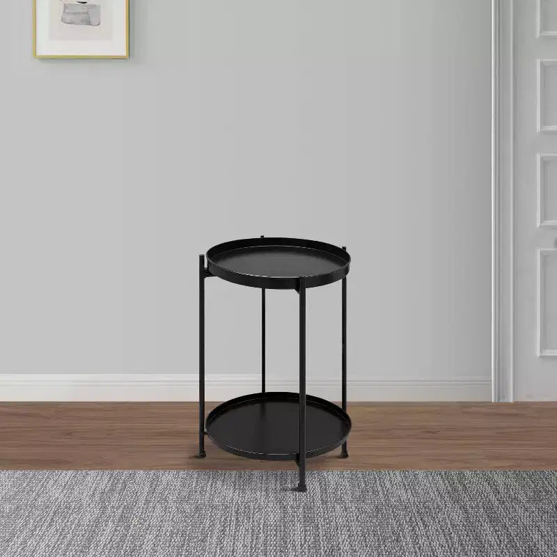 Table d'appoint ronde moderne en métal noir de 15 po avec pieds pliables