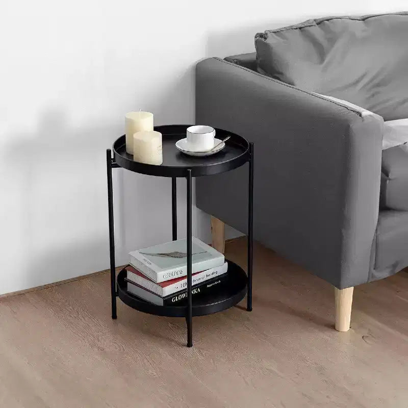 Table d'appoint ronde moderne en métal noir de 15 po avec pieds pliables