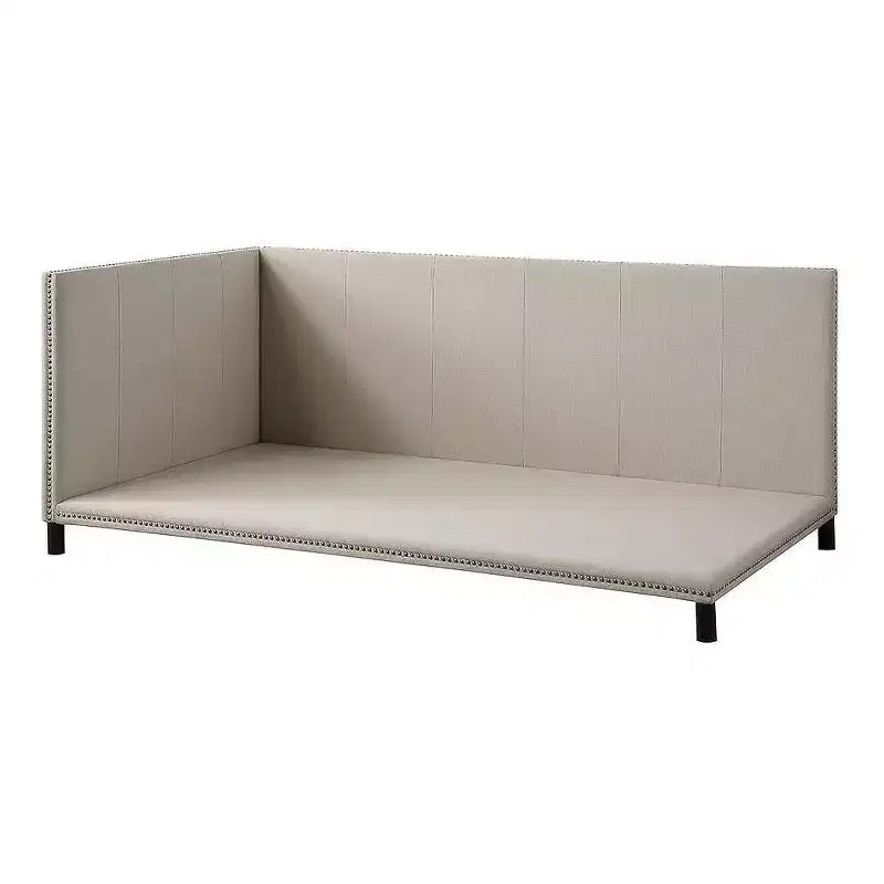 Lit de repos entièrement capitonné – Lin beige, garniture cloutée