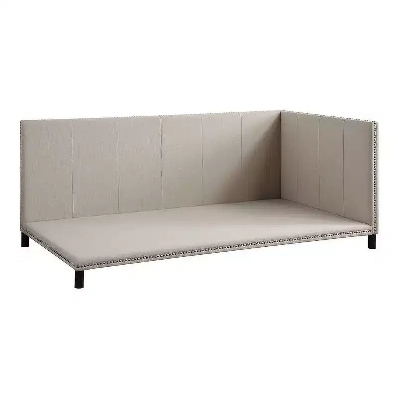 Lit de repos entièrement capitonné – Lin beige, garniture cloutée