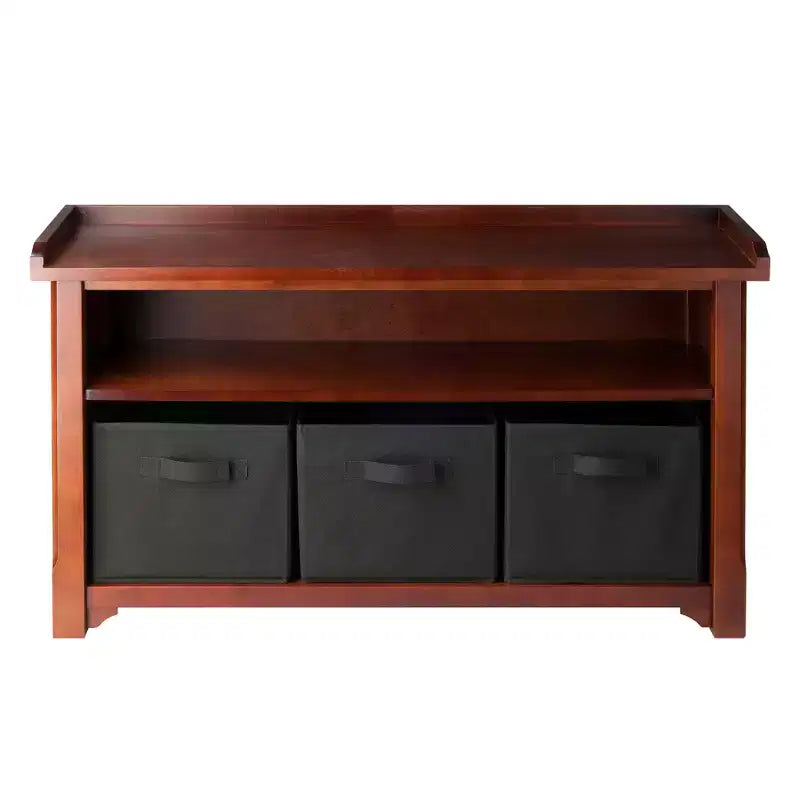 Banc de rangement avec 3 paniers en tissu pliables - Noyer