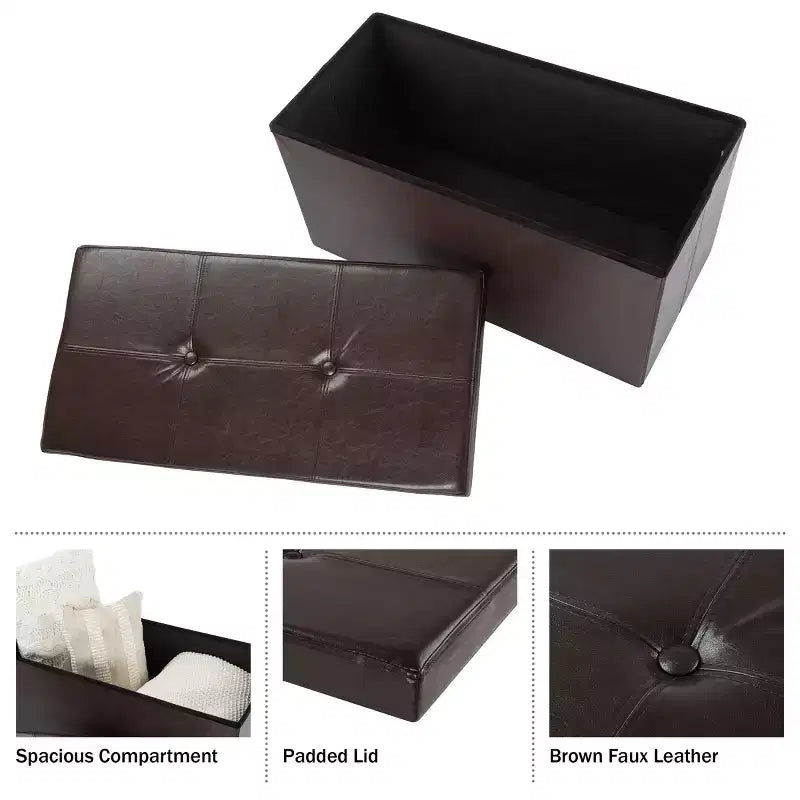 Pouffe de rangement pliable en similicuir de 30 pouces