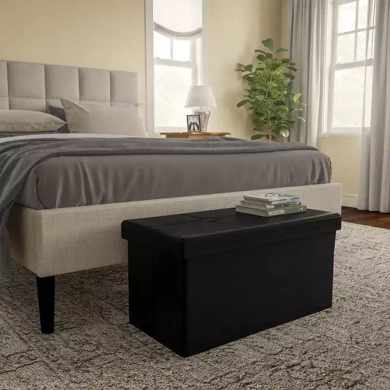 Pouffe de rangement pliable en similicuir de 30 pouces