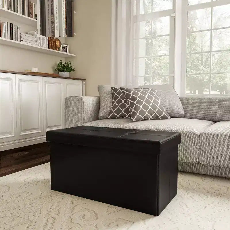 Pouffe de rangement pliable en similicuir de 30 pouces