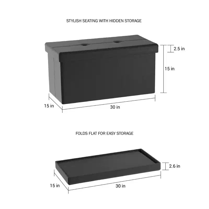 Pouffe de rangement pliable en similicuir de 30 pouces