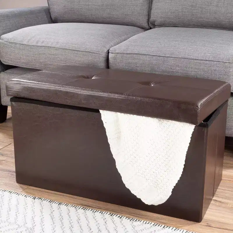 Pouffe de rangement pliable en similicuir de 30 pouces