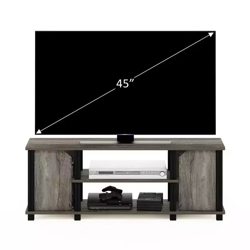Meuble TV Meuble de Divertissement avec 2 Armoires de Rangement et Étagères Ouvertes pour TV jusqu'à 45 Pouces - Chêne Français/Noir
