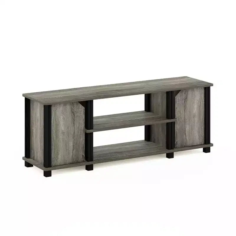 Meuble TV Meuble de Divertissement avec 2 Armoires de Rangement et Étagères Ouvertes pour TV jusqu'à 45 Pouces - Chêne Français/Noir