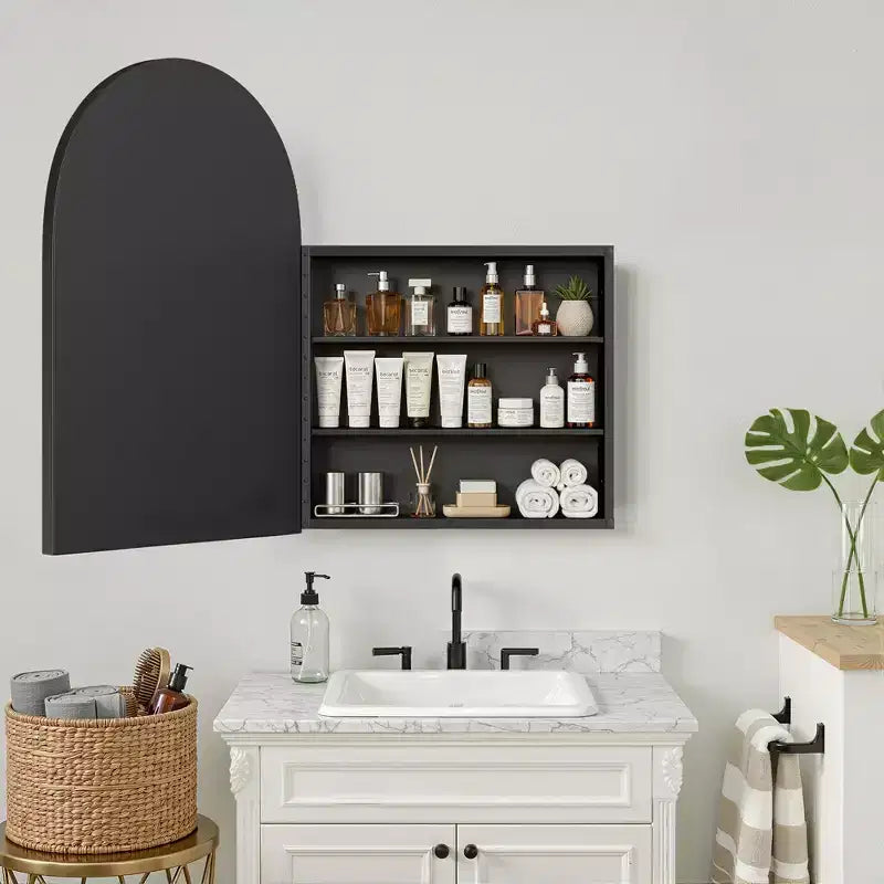 Armoire à pharmacie moderne arquée avec miroir, cadre métallique pour rangement de salle de bain - 36x24