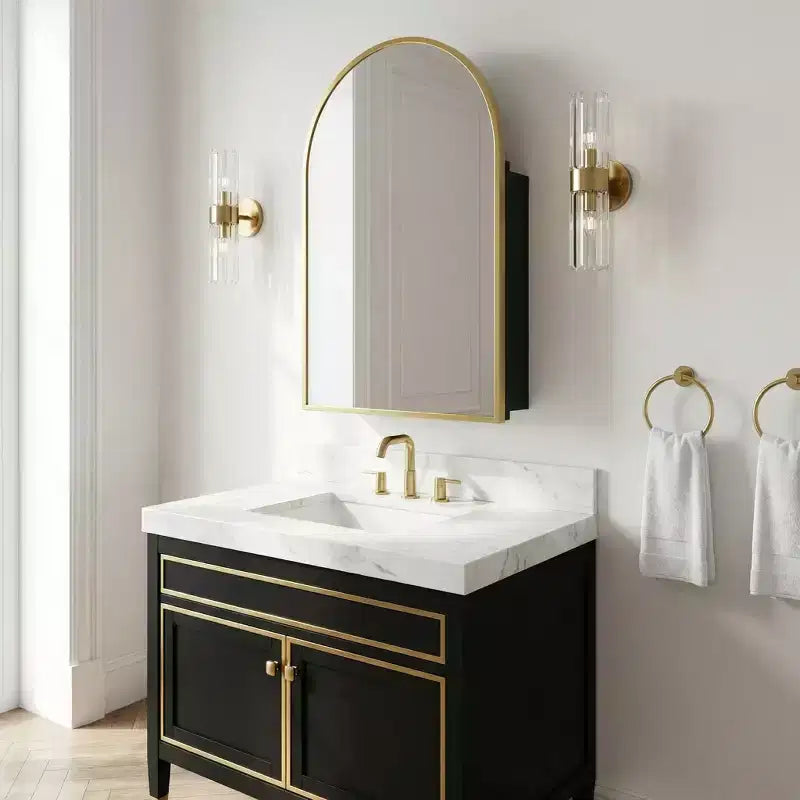 Armoire à pharmacie moderne arquée avec miroir, cadre métallique pour rangement de salle de bain - 36x24
