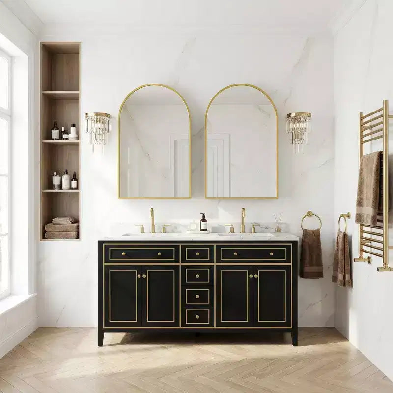 Armoire à pharmacie moderne arquée avec miroir, cadre métallique pour rangement de salle de bain - 36x24