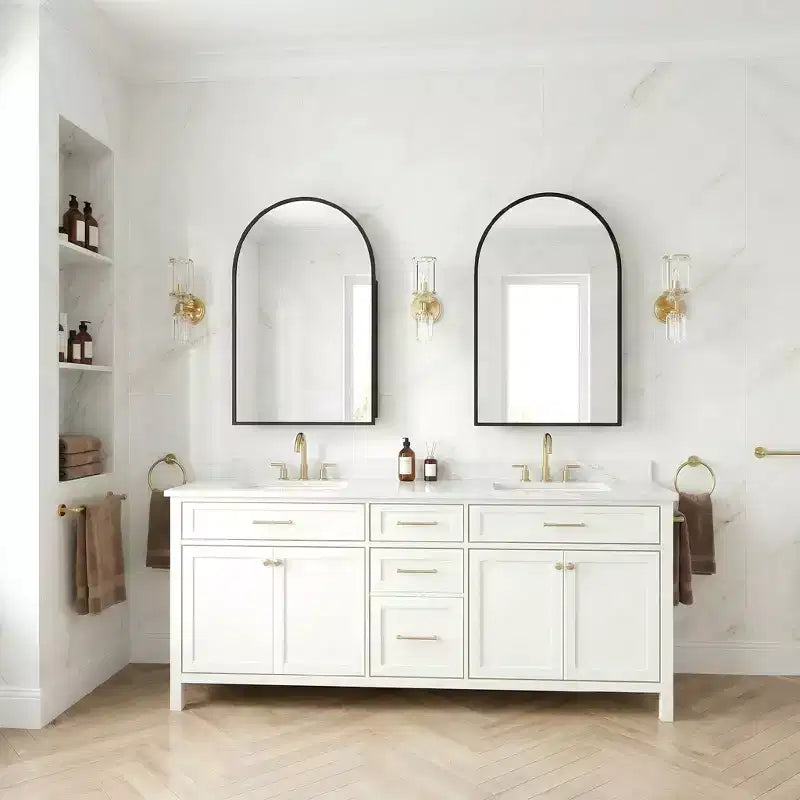 Armoire à pharmacie moderne arquée avec miroir, cadre métallique pour rangement de salle de bain - 36x24