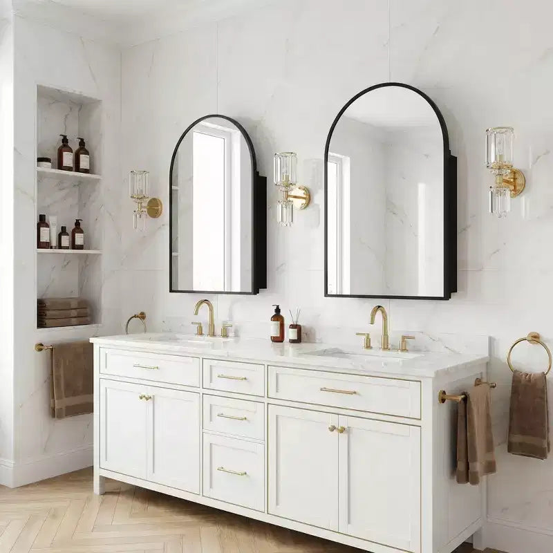 Armoire à pharmacie moderne arquée avec miroir, cadre métallique pour rangement de salle de bain - 36x24