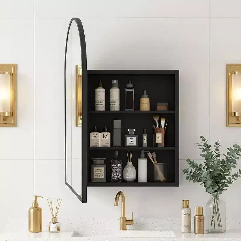 Armoire à pharmacie moderne arquée avec miroir, cadre métallique pour rangement de salle de bain - 36x24