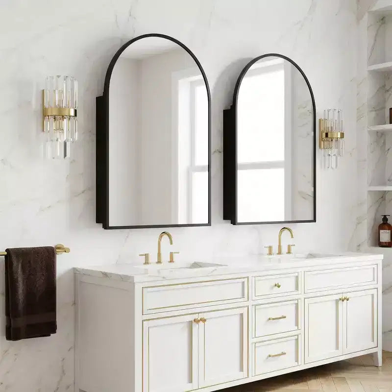 Armoire à pharmacie moderne arquée avec miroir, cadre métallique pour rangement de salle de bain - 36x24
