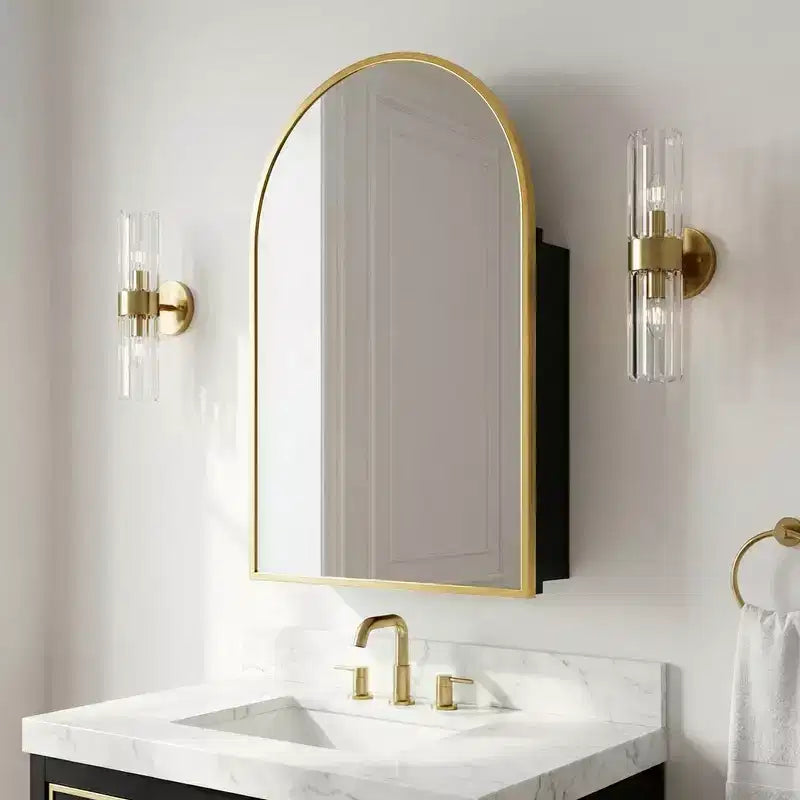 Armoire à pharmacie moderne arquée avec miroir, cadre métallique pour rangement de salle de bain - 36x24