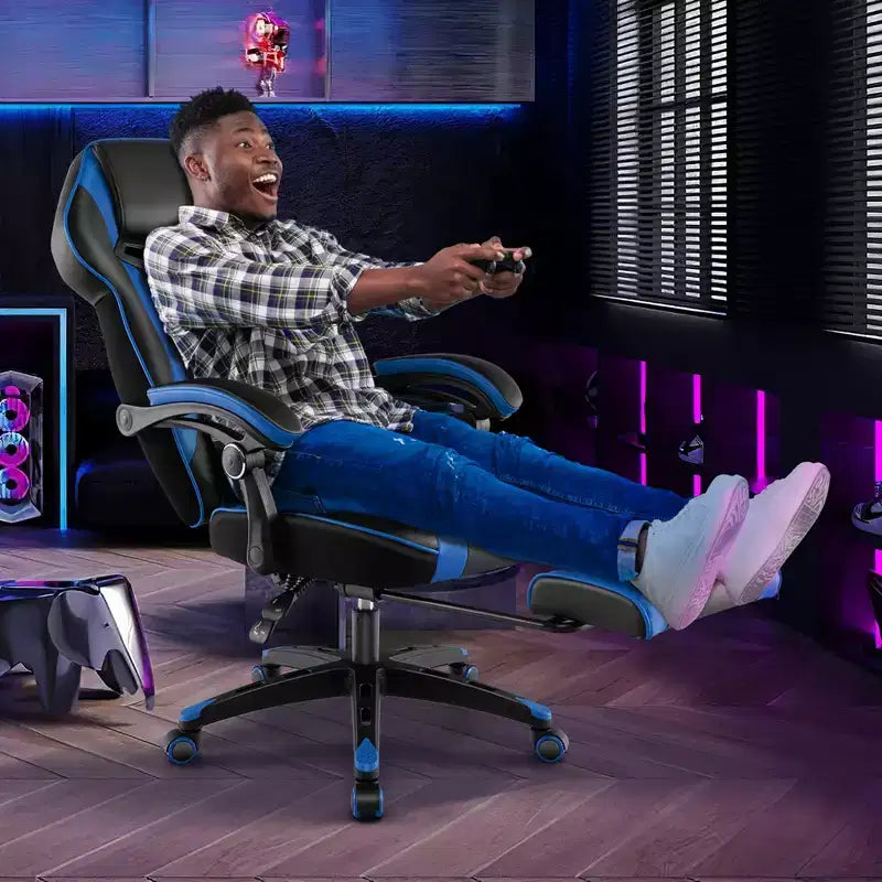 Fauteuil de gaming ergonomique E-Sport avec appui-tête et support lombaire rembourrés