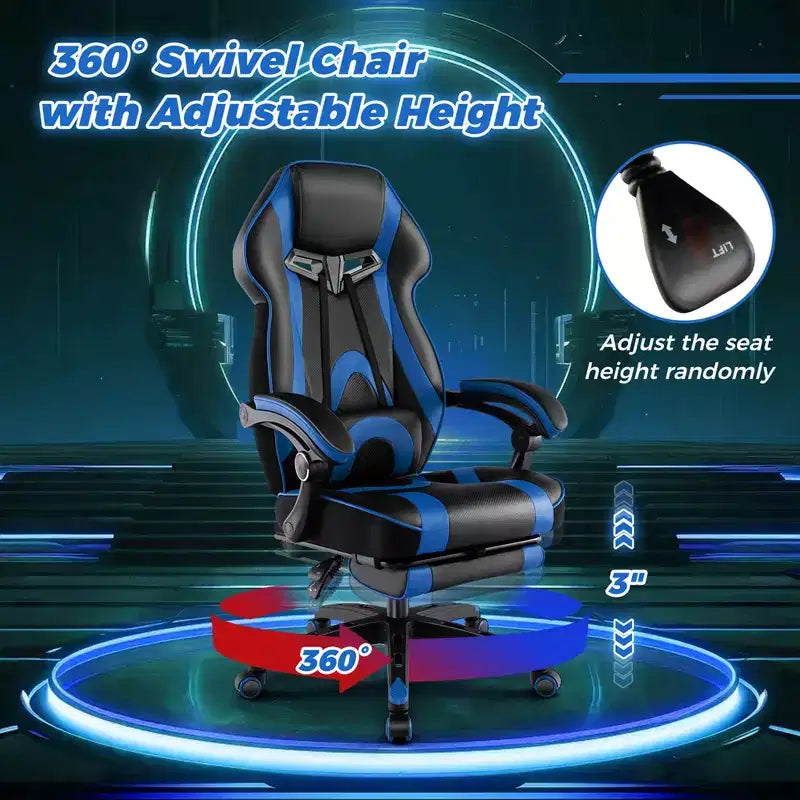 Fauteuil de gaming ergonomique E-Sport avec appui-tête et support lombaire rembourrés