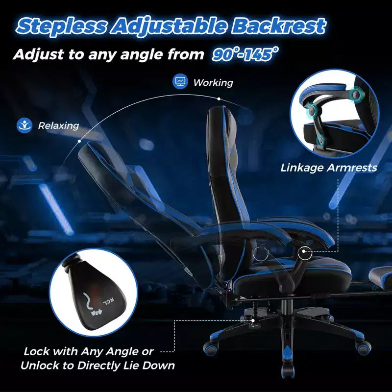 Fauteuil de gaming ergonomique E-Sport avec appui-tête et support lombaire rembourrés