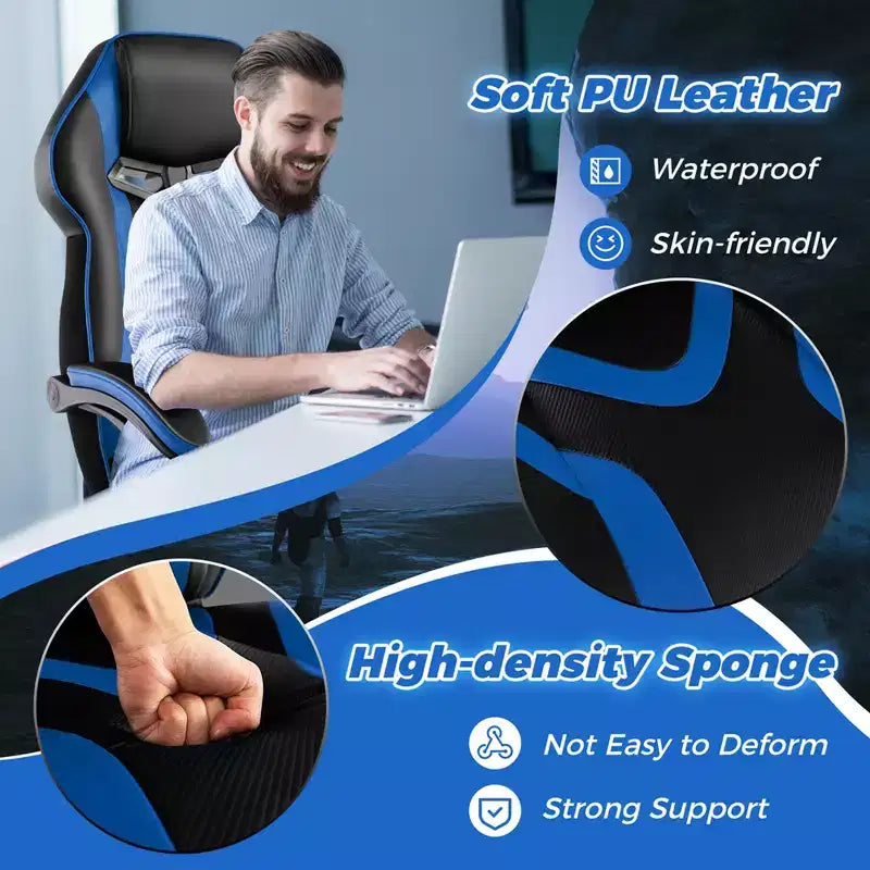 Fauteuil de gaming ergonomique E-Sport avec appui-tête et support lombaire rembourrés