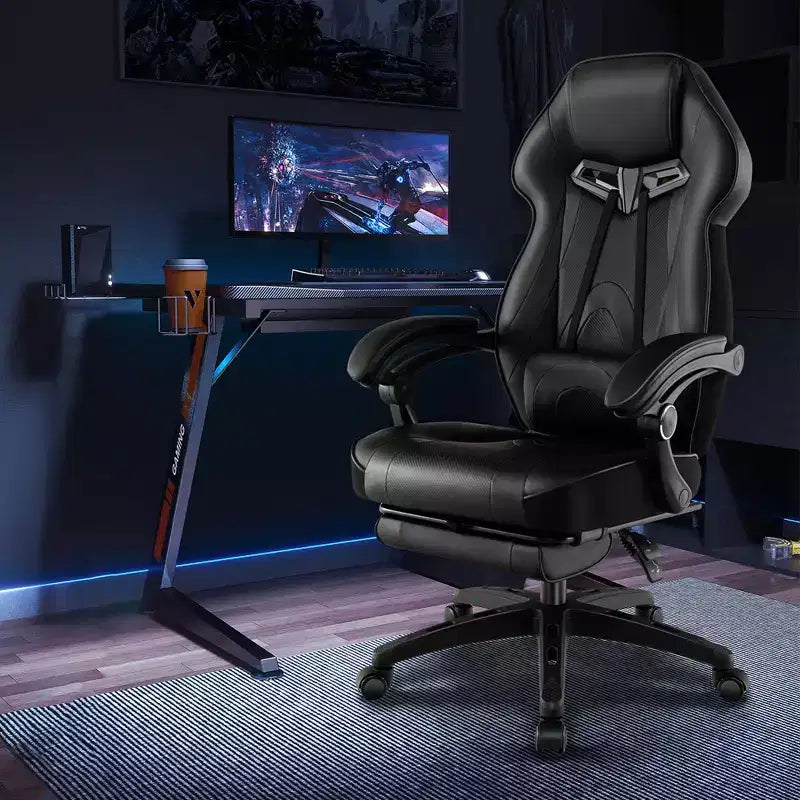 Fauteuil de gaming ergonomique E-Sport avec appui-tête et support lombaire rembourrés