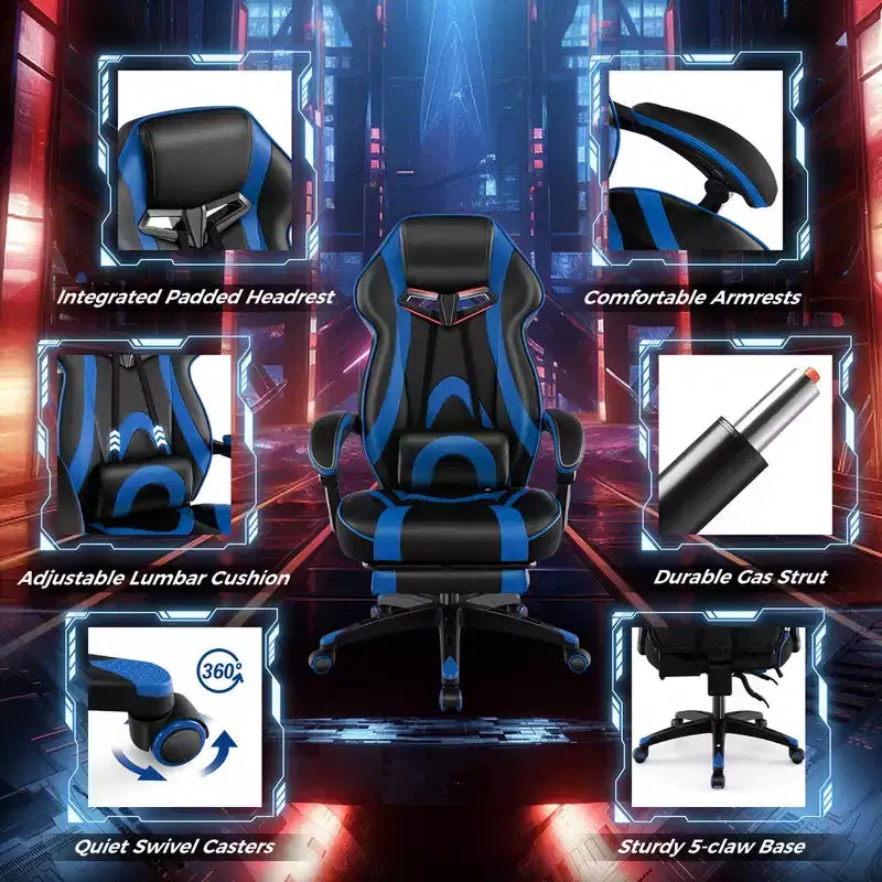 Fauteuil de gaming ergonomique E-Sport avec appui-tête et support lombaire rembourrés