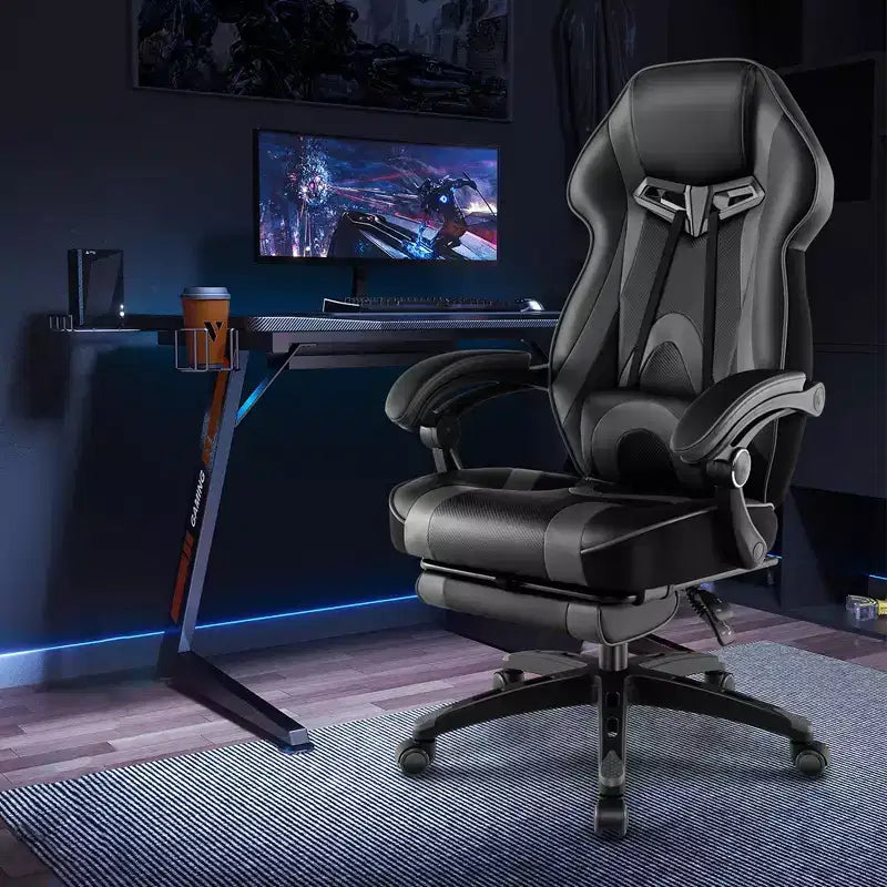 Fauteuil de gaming ergonomique E-Sport avec appui-tête et support lombaire rembourrés