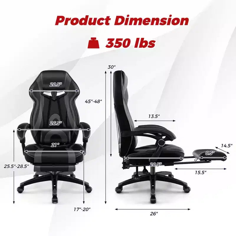 Fauteuil de gaming ergonomique E-Sport avec appui-tête et support lombaire rembourrés