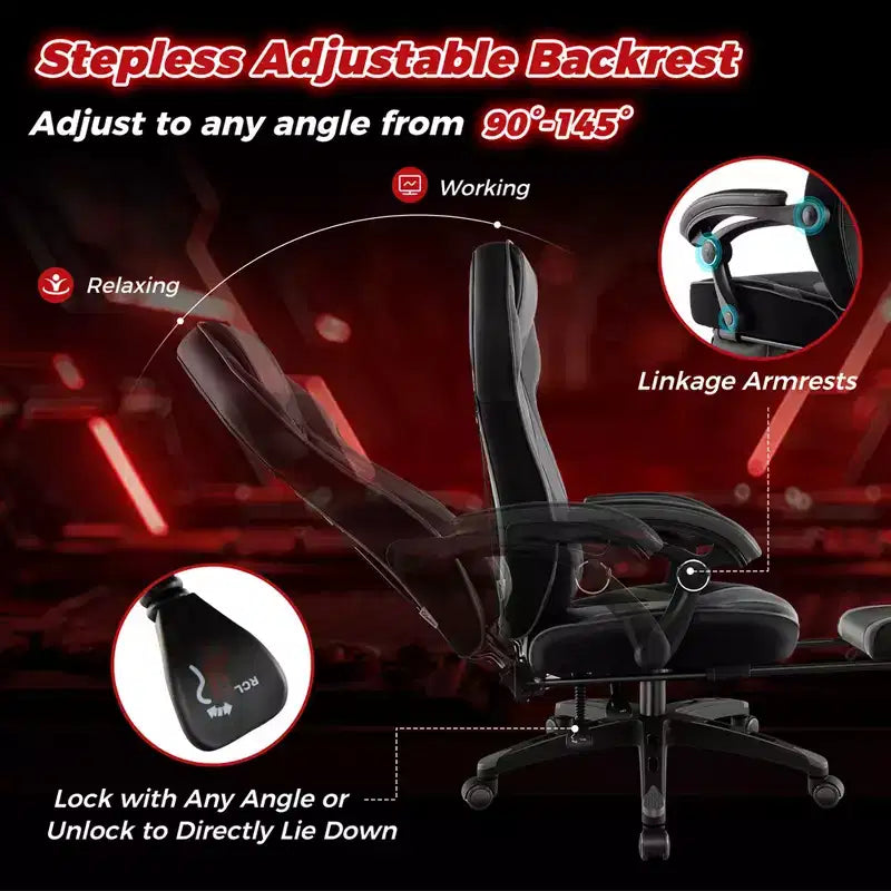 Fauteuil de gaming ergonomique E-Sport avec appui-tête et support lombaire rembourrés