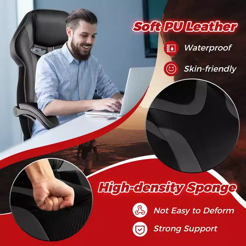 Fauteuil de gaming ergonomique E-Sport avec appui-tête et support lombaire rembourrés