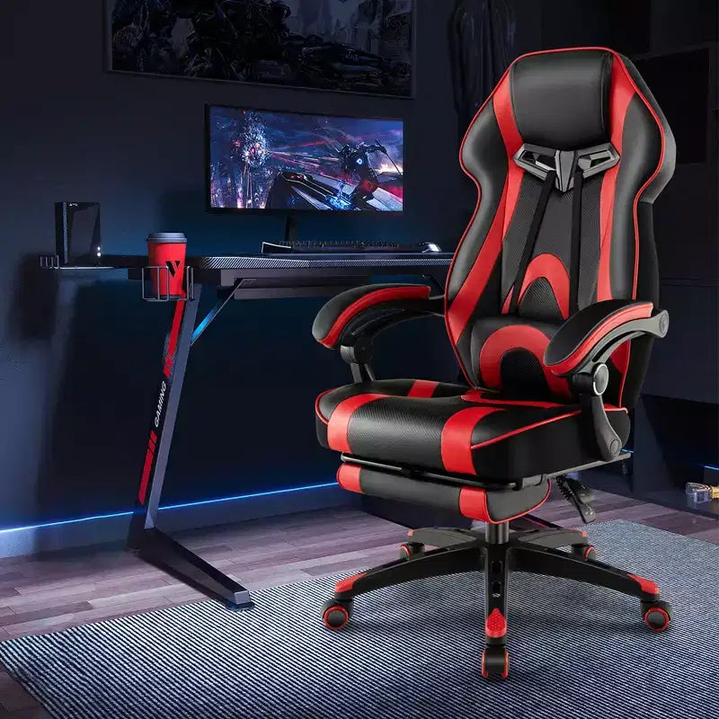 Fauteuil de gaming ergonomique E-Sport avec appui-tête et support lombaire rembourrés
