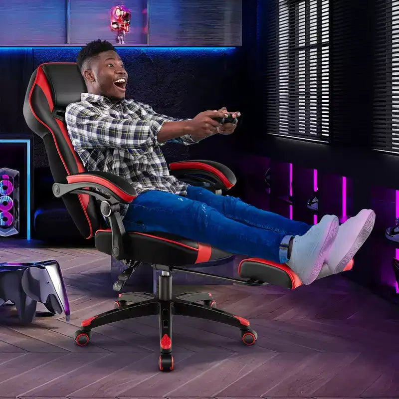 Fauteuil de gaming ergonomique E-Sport avec appui-tête et support lombaire rembourrés