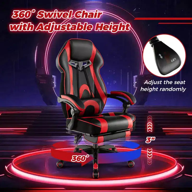 Fauteuil de gaming ergonomique E-Sport avec appui-tête et support lombaire rembourrés