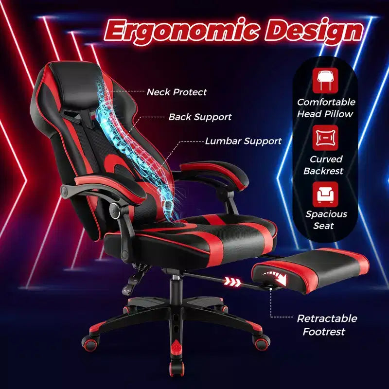 Fauteuil de gaming ergonomique E-Sport avec appui-tête et support lombaire rembourrés