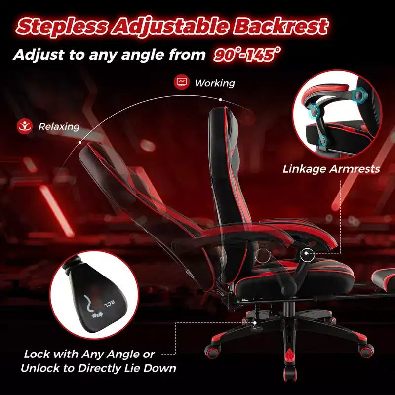 Fauteuil de gaming ergonomique E-Sport avec appui-tête et support lombaire rembourrés