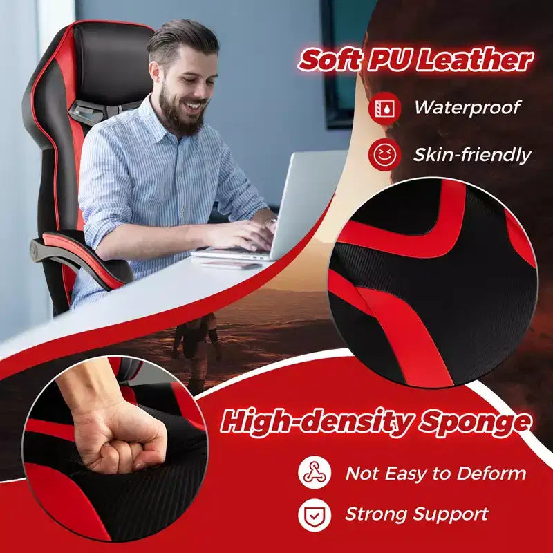 Fauteuil de gaming ergonomique E-Sport avec appui-tête et support lombaire rembourrés