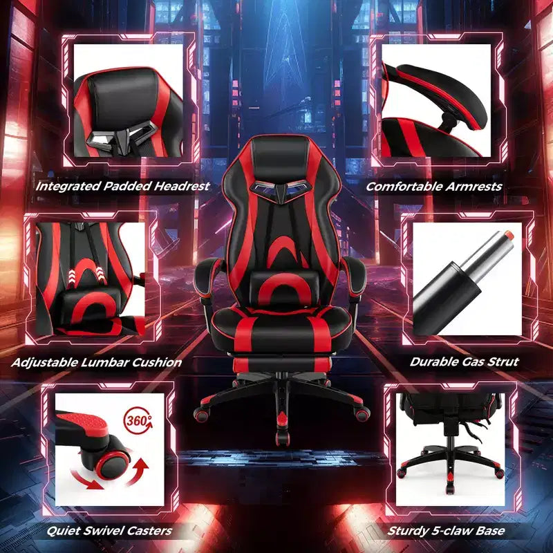 Fauteuil de gaming ergonomique E-Sport avec appui-tête et support lombaire rembourrés
