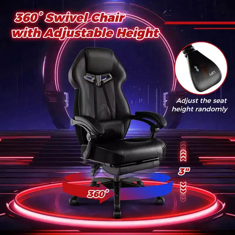 Fauteuil de gaming ergonomique E-Sport avec appui-tête et support lombaire rembourrés