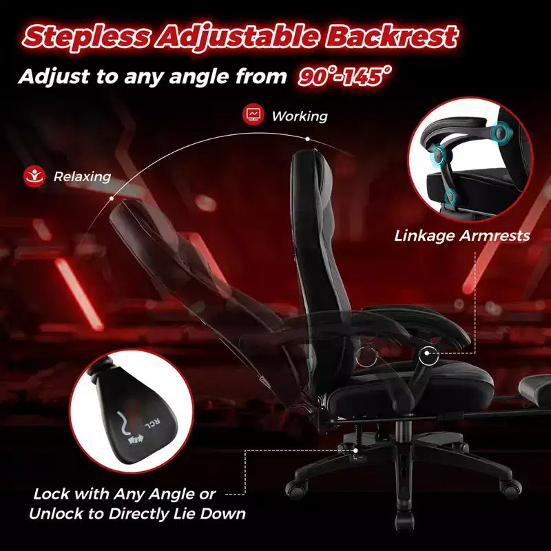 Fauteuil de gaming ergonomique E-Sport avec appui-tête et support lombaire rembourrés
