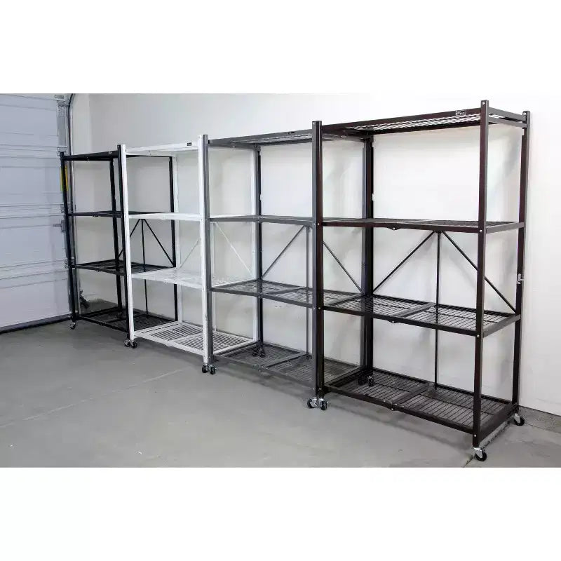 Étagère de rangement pliable en métal à 4 niveaux avec roulettes, capacité de 453 kg - Blanc, certifiée reconditionnée