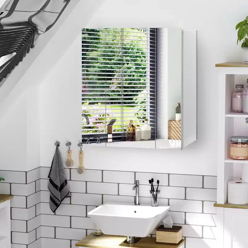 Armoire à pharmacie, miroir de salle de bain avec armoire de rangement et étagères réglables, miroir de salle de bain mural, blanc