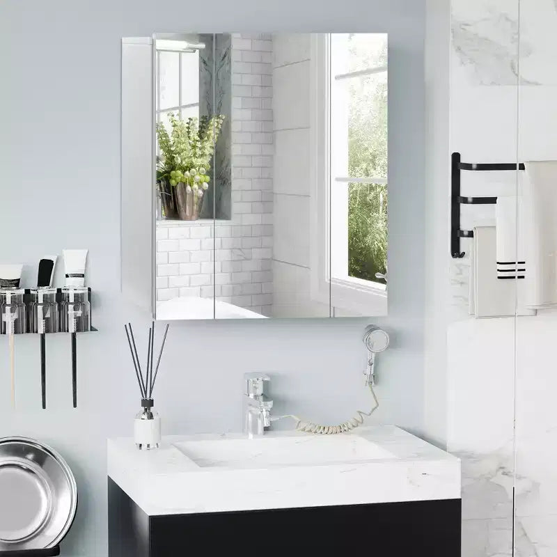 Armoire à pharmacie, miroir de salle de bain avec armoire de rangement et étagères réglables, miroir de salle de bain mural, blanc