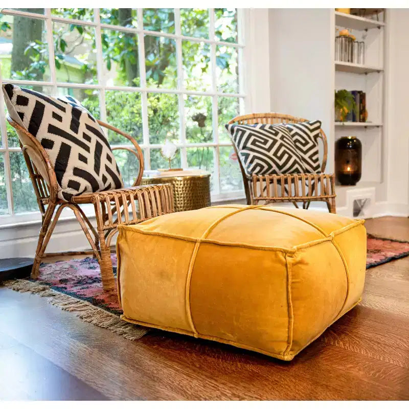 Pouf ottoman carré en velours de coton - Coussin de sol