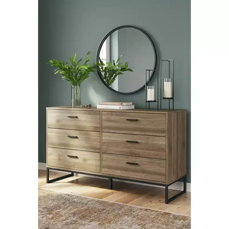 Commode 6 tiroirs - Brun miel, style moderne du milieu du siècle