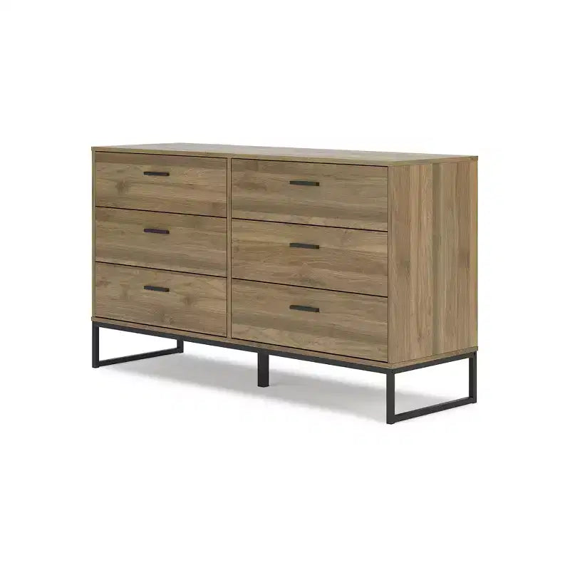 Commode 6 tiroirs - Brun miel, style moderne du milieu du siècle