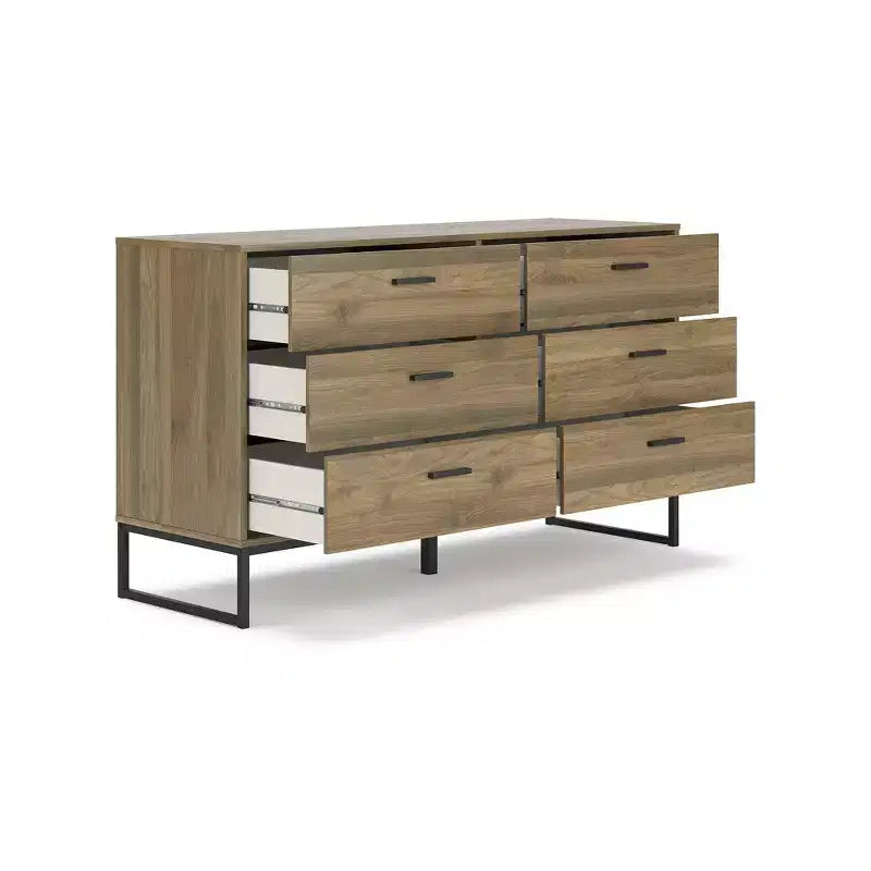 Commode 6 tiroirs - Brun miel, style moderne du milieu du siècle
