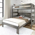 Lit superposé en L en bois massif style rustique, format double sur grand deux places, pour adultes